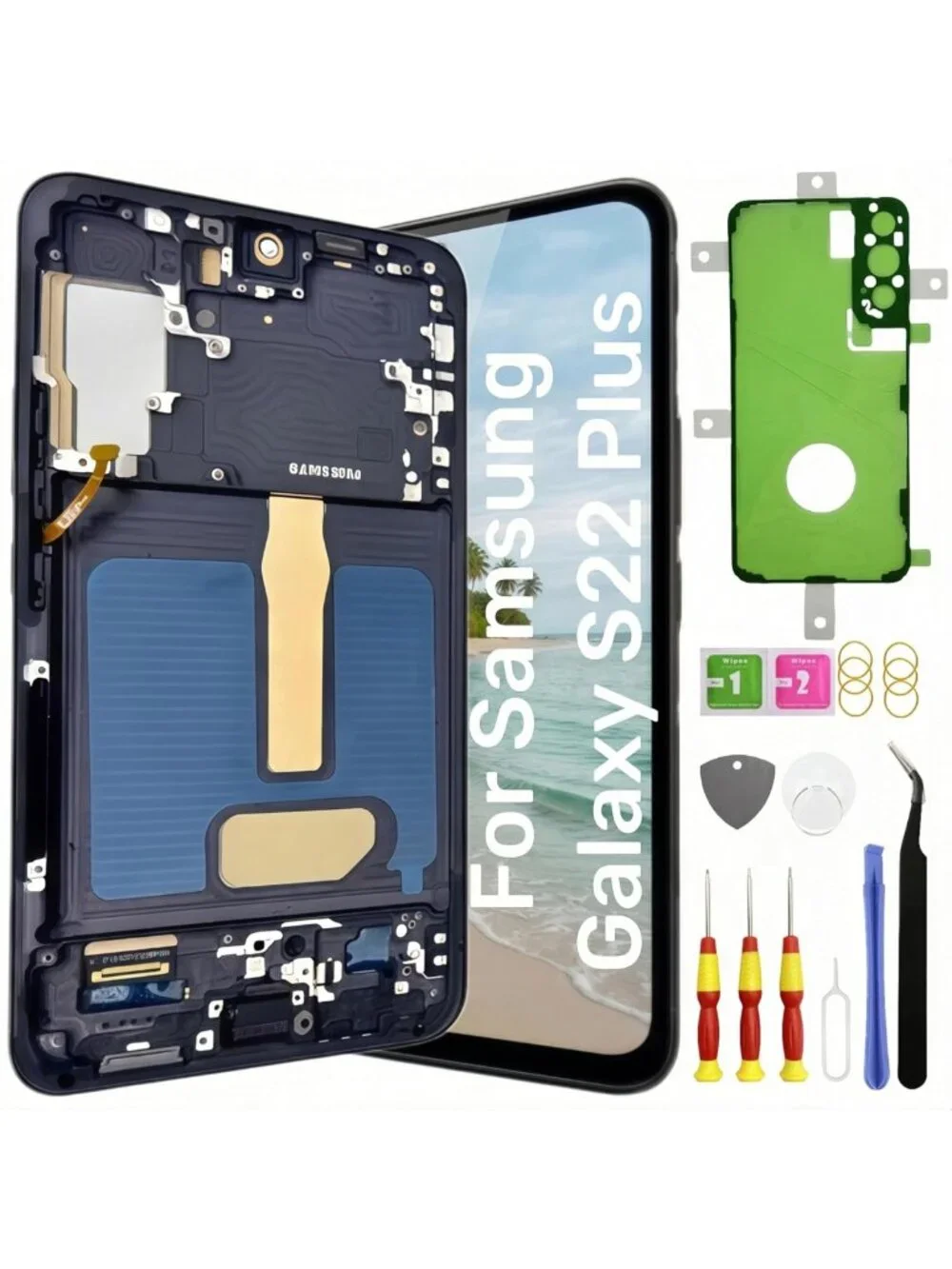 Samsung Galaxy S22 Plus Screen Replacement with Frame - Black, Easy Install